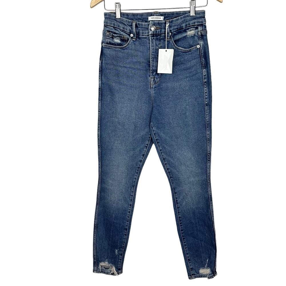 NWT Good American Good Curve High Rise Skinny Frayed Hem Jeans Size 6/28